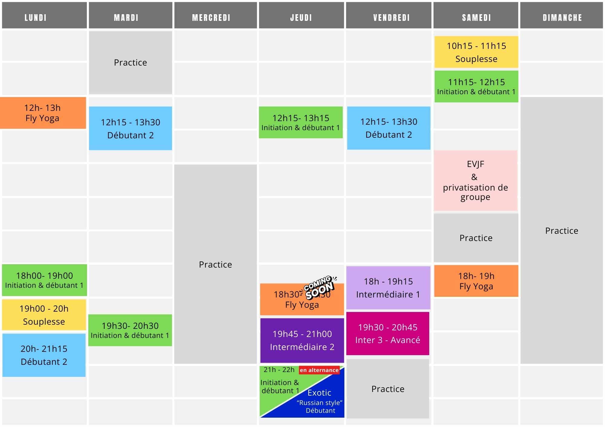 planning cours pole dance 78